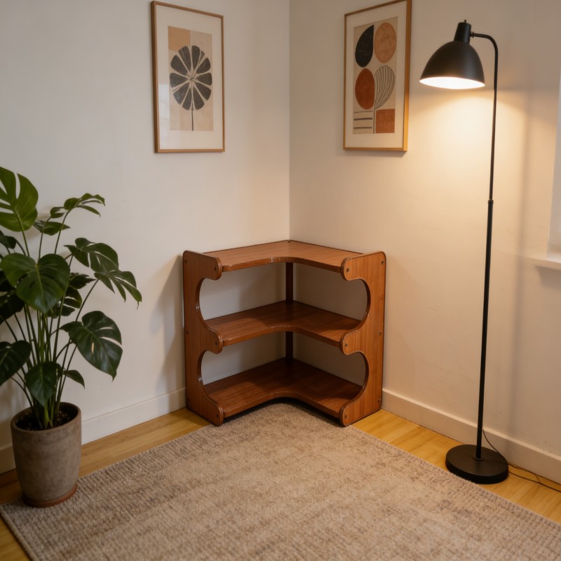 Rotating Bookshelf with Curved Open Shelves — thumbnail 7