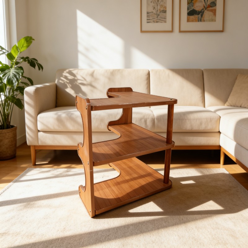 Rotating Bookshelf with Curved Open Shelves — thumbnail 5