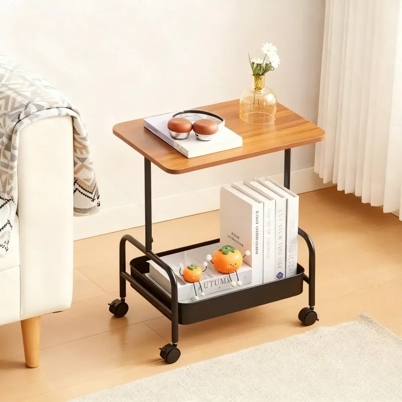 Rolling Side Table with Lower Storage Basket