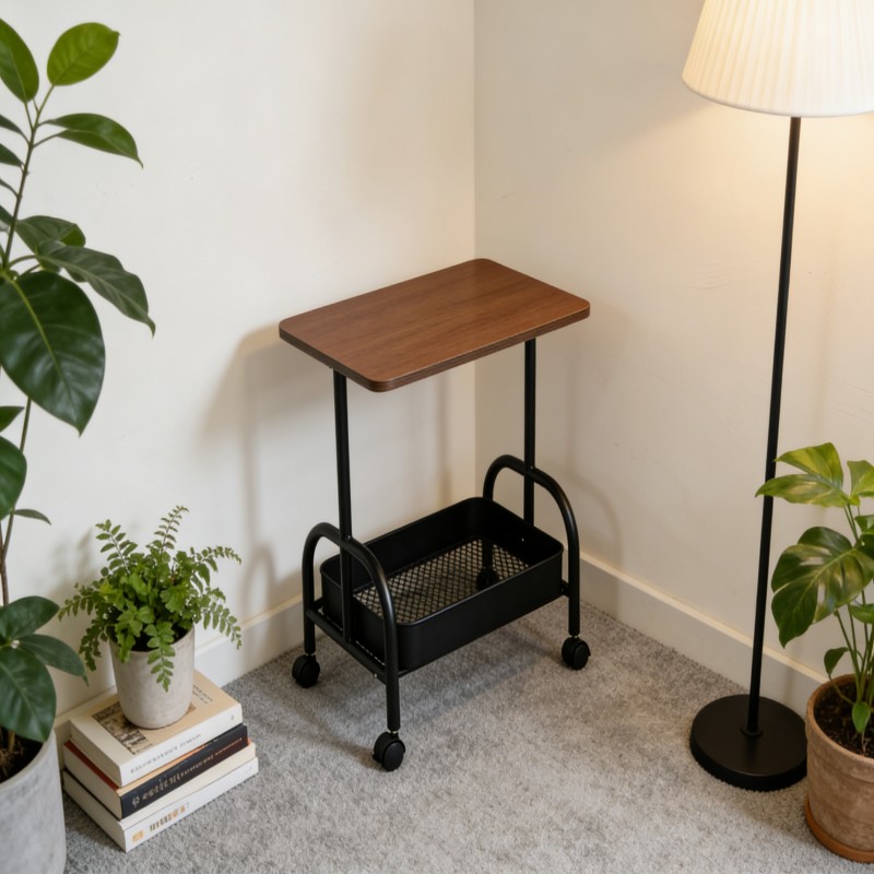 Rolling Side Table with Lower Storage Basket — thumbnail 3