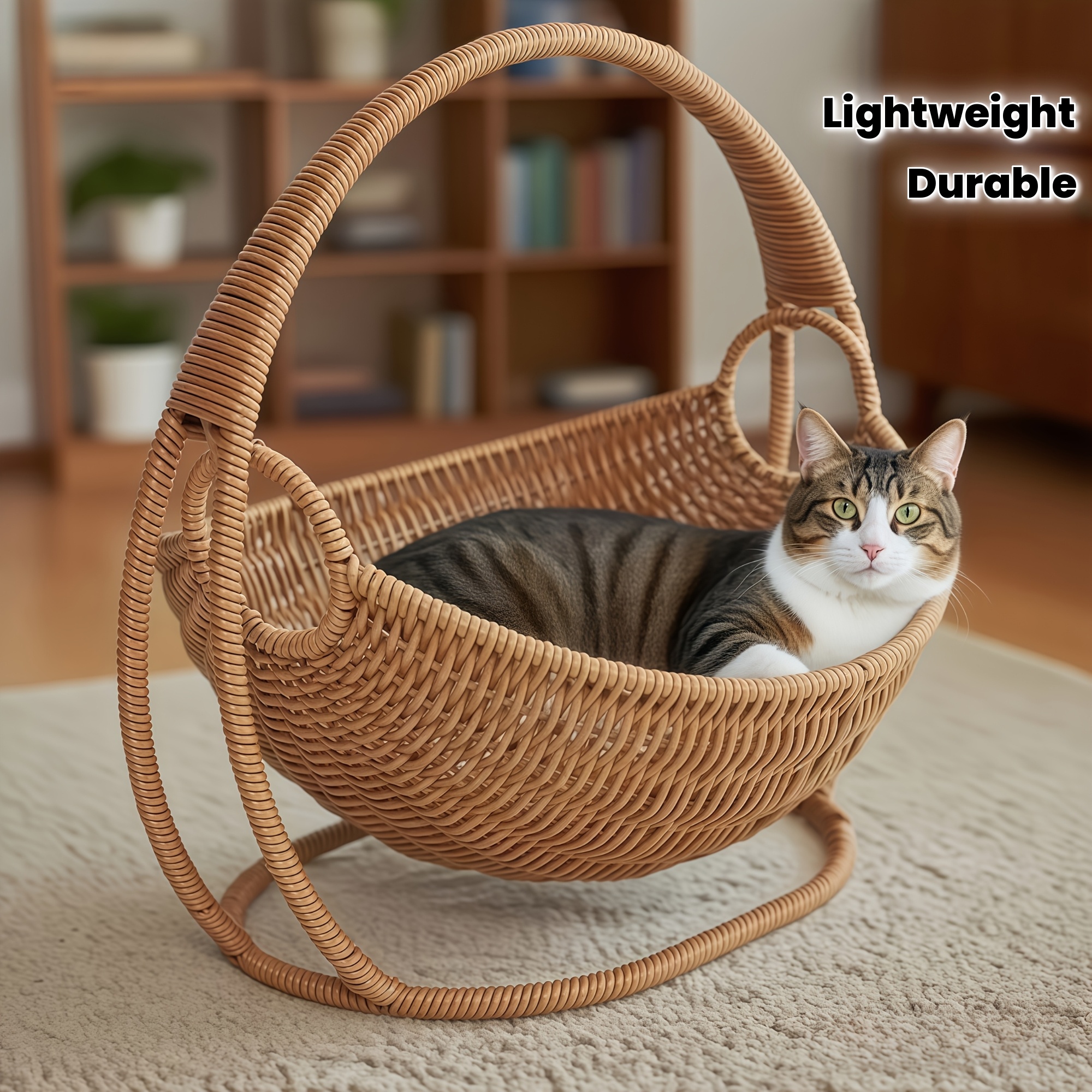Woven Basket with Curved Carry Handle — thumbnail 3