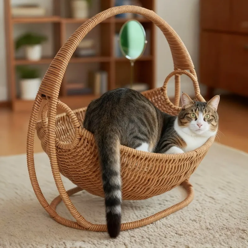 Woven Basket with Curved Carry Handle — thumbnail 2