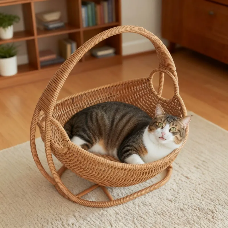 Woven Basket with Curved Carry Handle — thumbnail 4