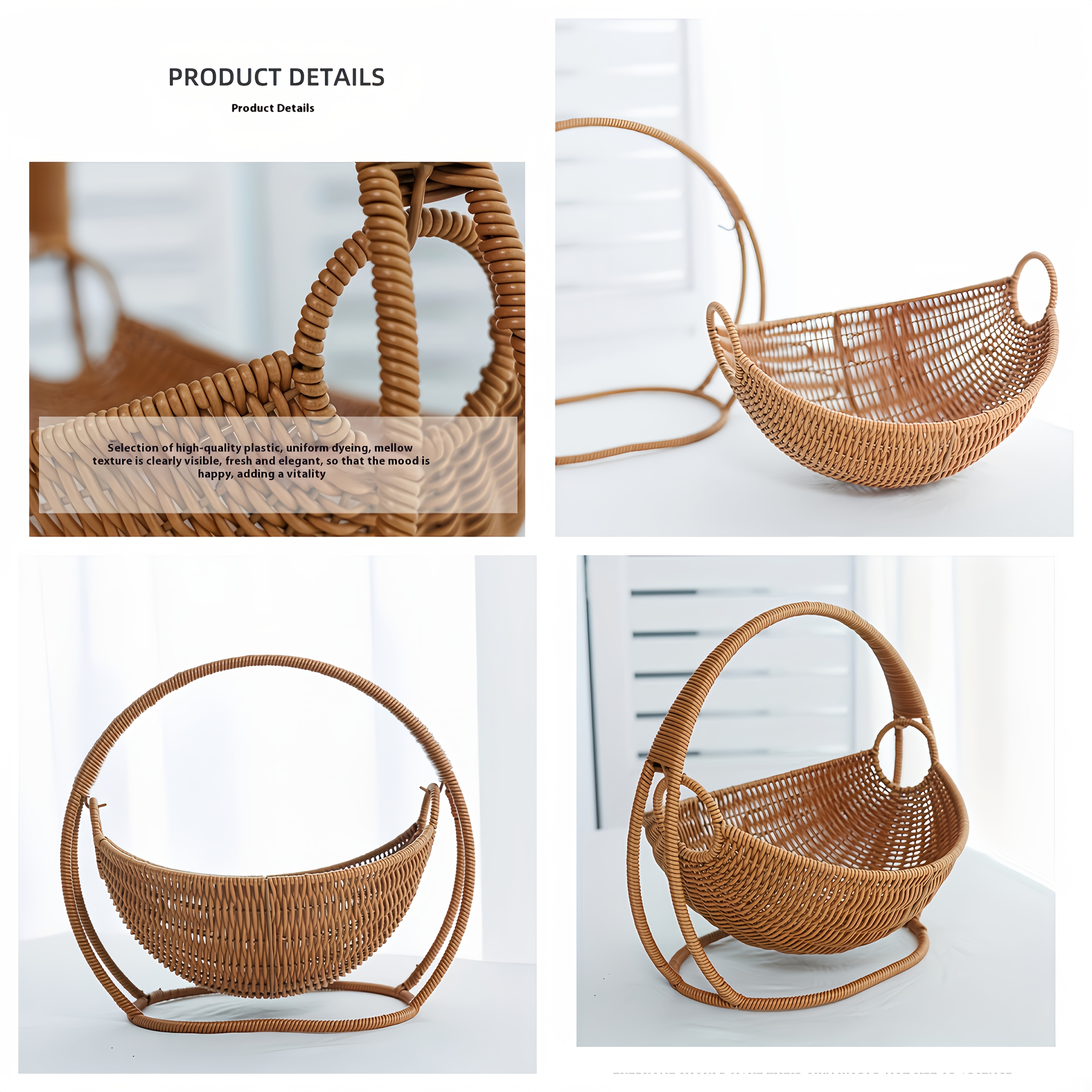 Woven Basket with Curved Carry Handle