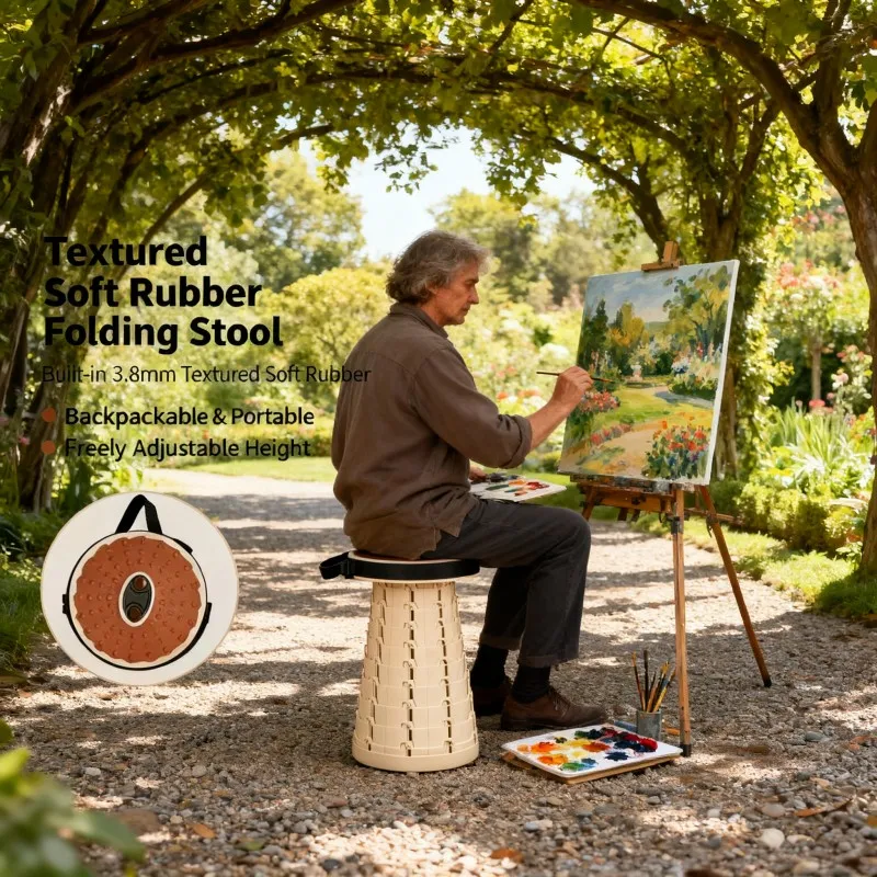 Collapsible Round Stool with Carry Strap — image 1