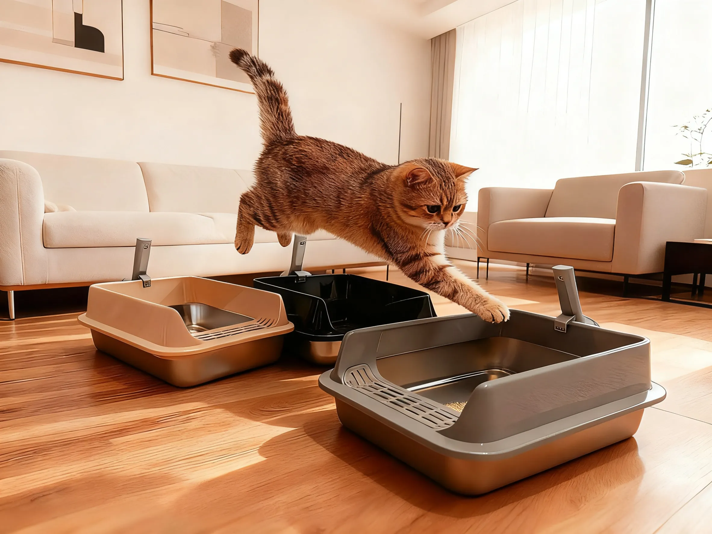 Open Cat Litter Tray with Raised Rim