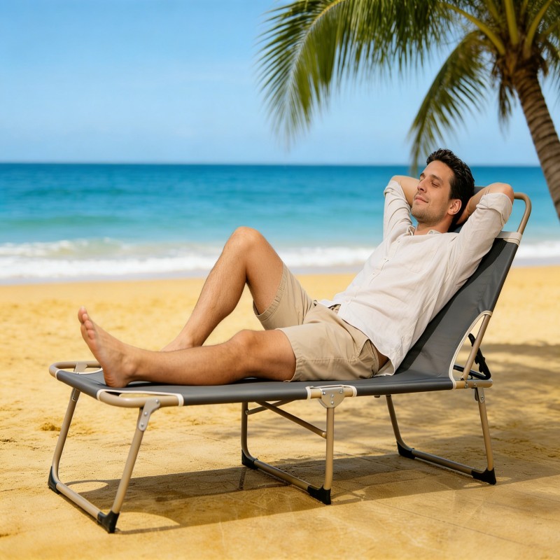 Folding Outdoor Lounge Chair with Adjustable Backrest — thumbnail 6