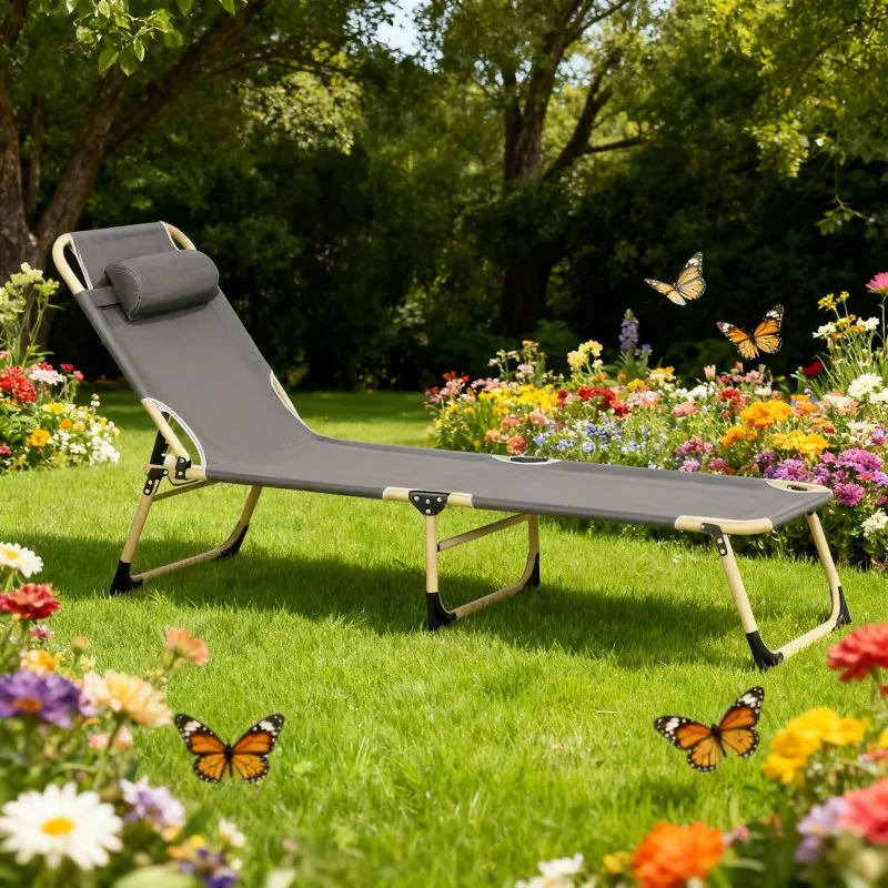Folding Outdoor Lounge Chair with Adjustable Backrest