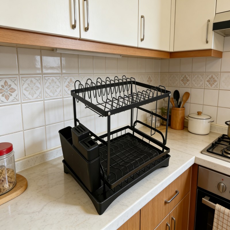 Two-Tier Dish Drying Rack with Utensil Holder — thumbnail 3