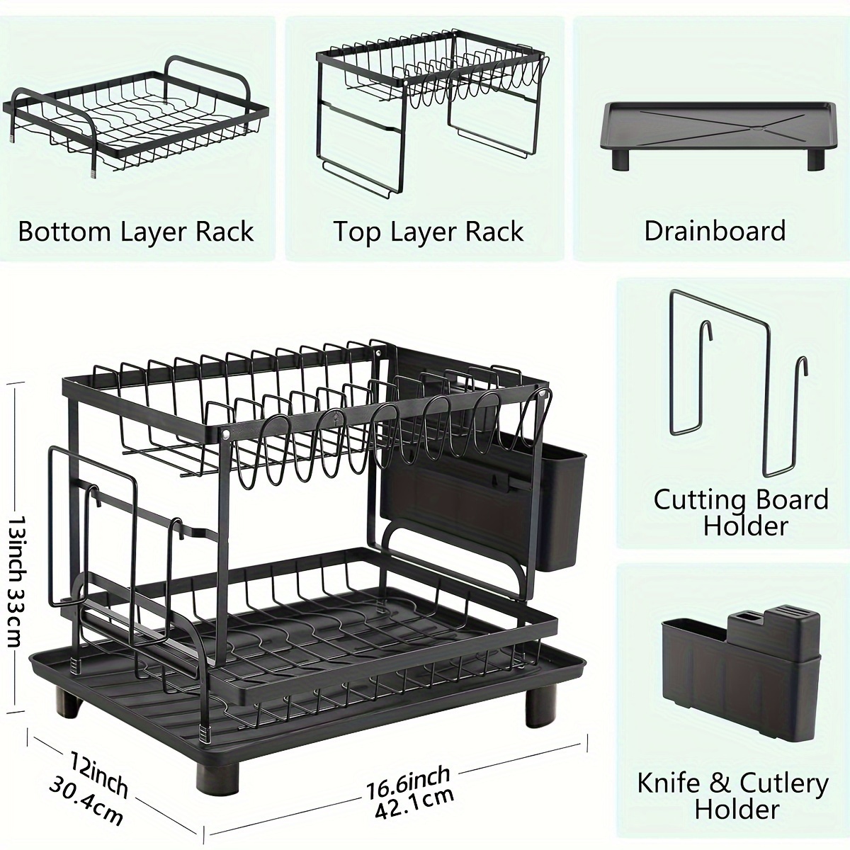 Two-Tier Dish Drying Rack with Utensil Holder — thumbnail 8