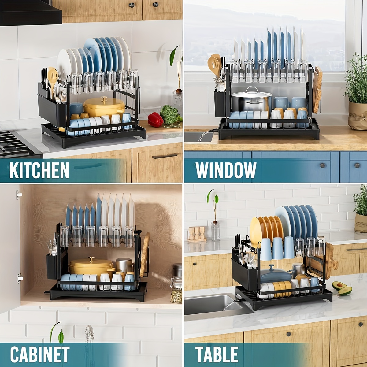 Two-Tier Dish Drying Rack with Utensil Holder