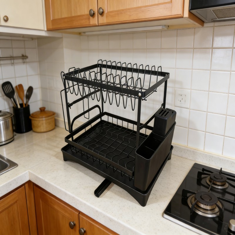 Two-Tier Dish Drying Rack with Utensil Holder — thumbnail 7