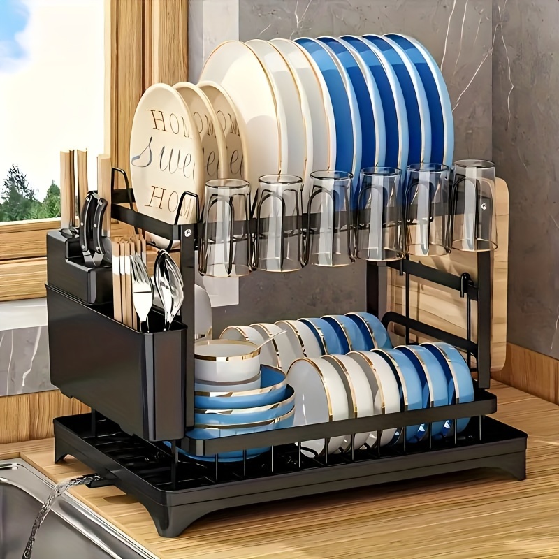 Two-Tier Dish Drying Rack with Utensil Holder — thumbnail 2