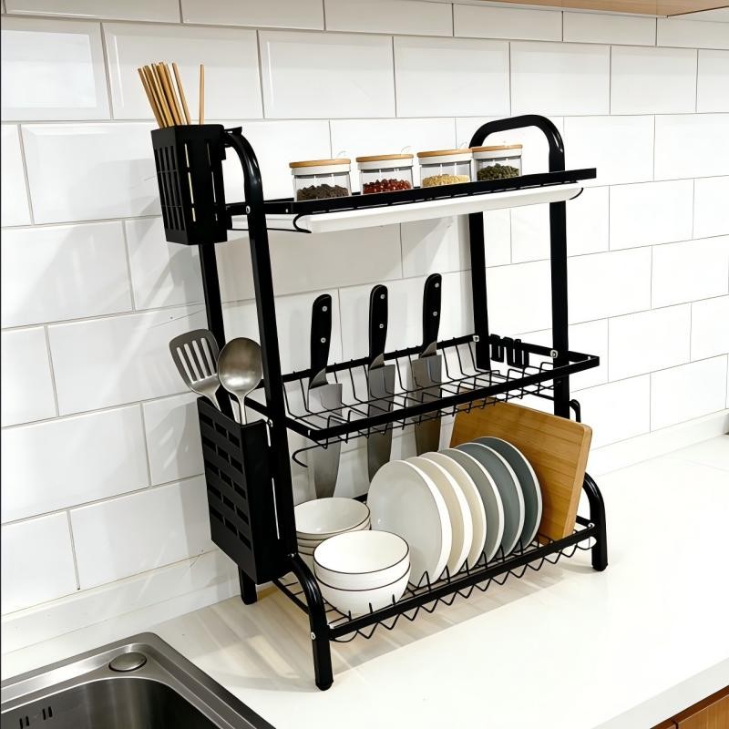 Multi-Tier Dish Drying Rack with Drain Tray — thumbnail 8
