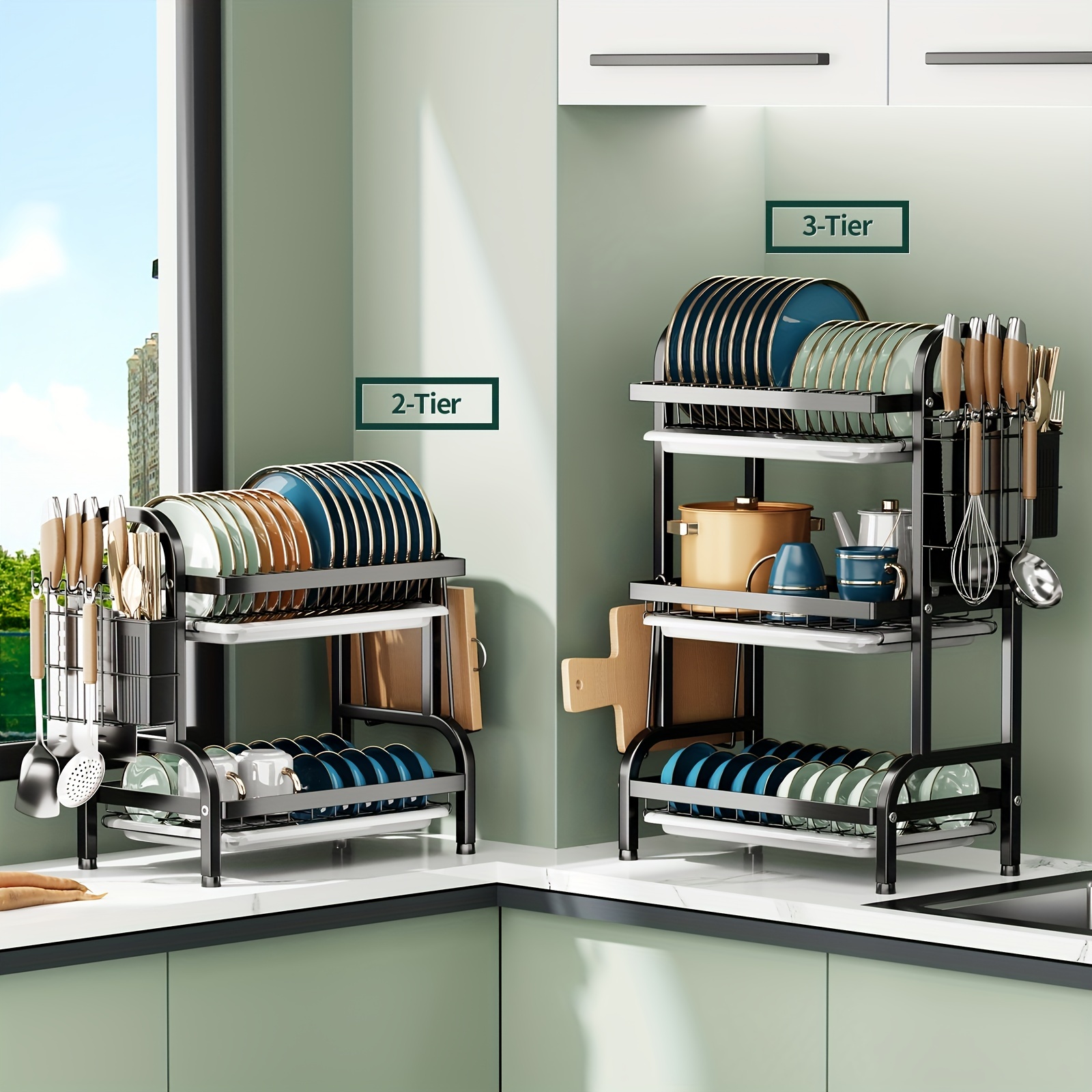 Multi-Tier Dish Drying Rack with Drain Tray
