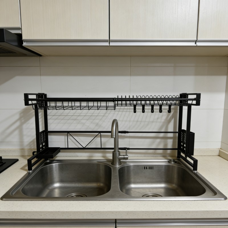 Over-Sink Dish Drying and Storage Rack