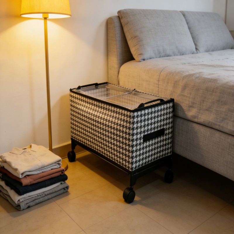 Woven-Style Rolling Storage Bench with Lid — thumbnail 4