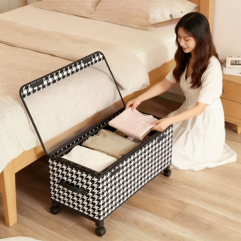 Woven-Style Rolling Storage Bench with Lid — thumbnail 3