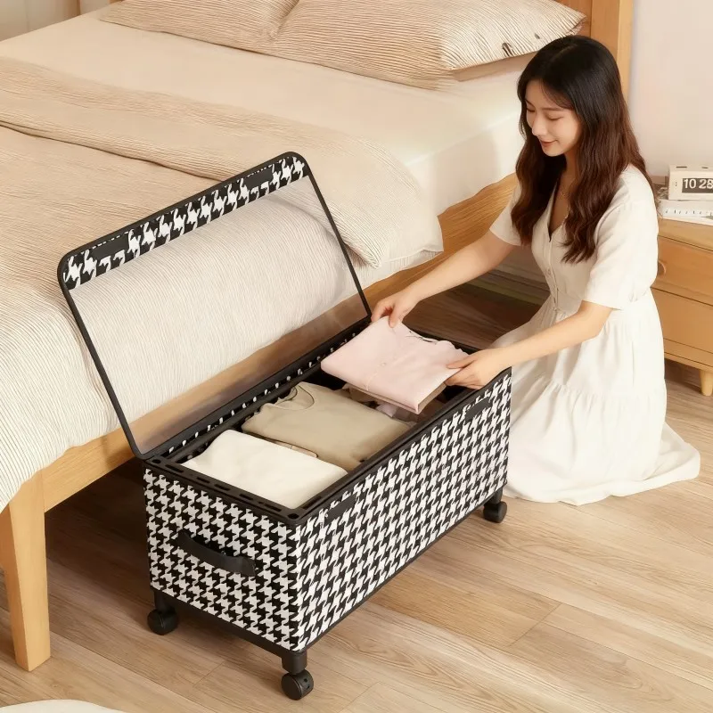 Woven-Style Rolling Storage Bench with Lid