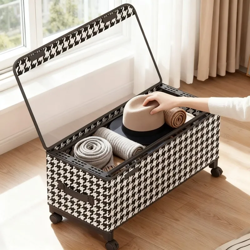 Woven-Style Rolling Storage Bench with Lid — thumbnail 2