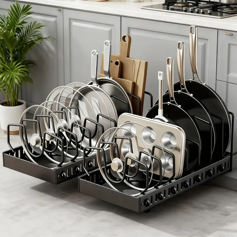 Countertop Pot Lid and Cutting Board Organizer