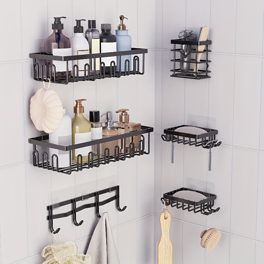 Wall-Mounted Bathroom Basket and Hook Set — image 1
