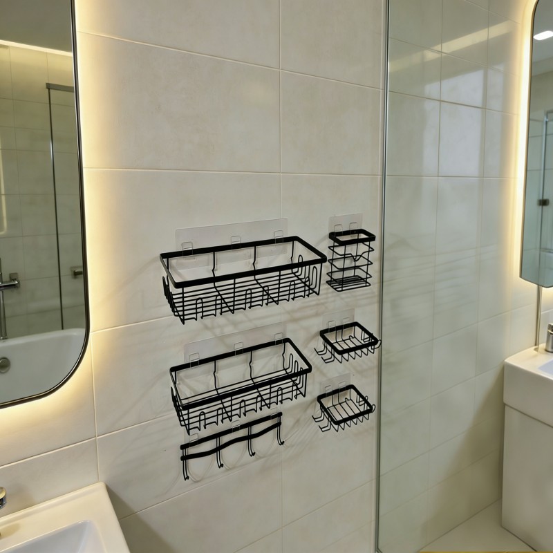 Wall-Mounted Bathroom Basket and Hook Set — thumbnail 8