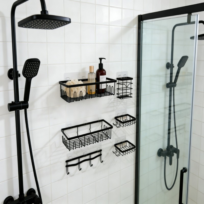 Wall-Mounted Bathroom Basket and Hook Set — thumbnail 9