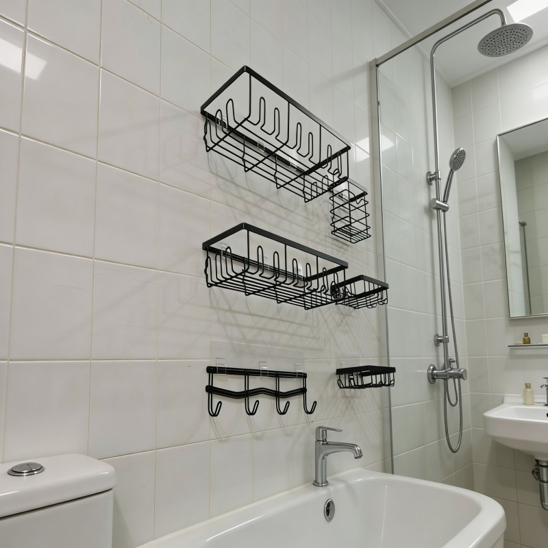 Wall-Mounted Bathroom Basket and Hook Set — thumbnail 6
