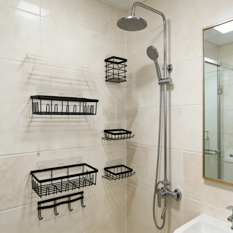 Wall-Mounted Bathroom Basket and Hook Set — thumbnail 5