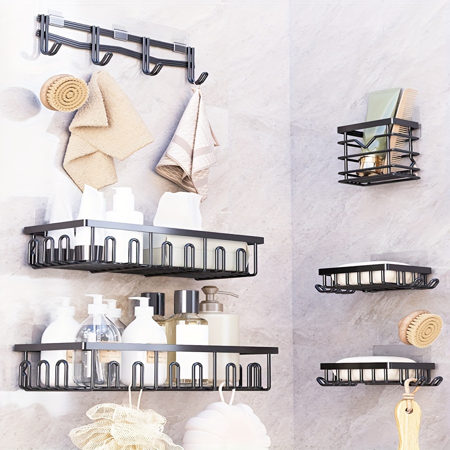 Wall-Mounted Bathroom Basket and Hook Set — thumbnail 2