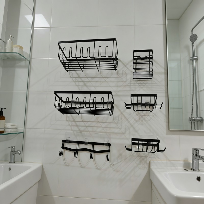 Wall-Mounted Bathroom Basket and Hook Set — thumbnail 7