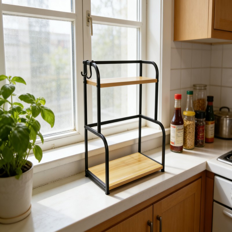 Slim Countertop Shelf with Open Storage