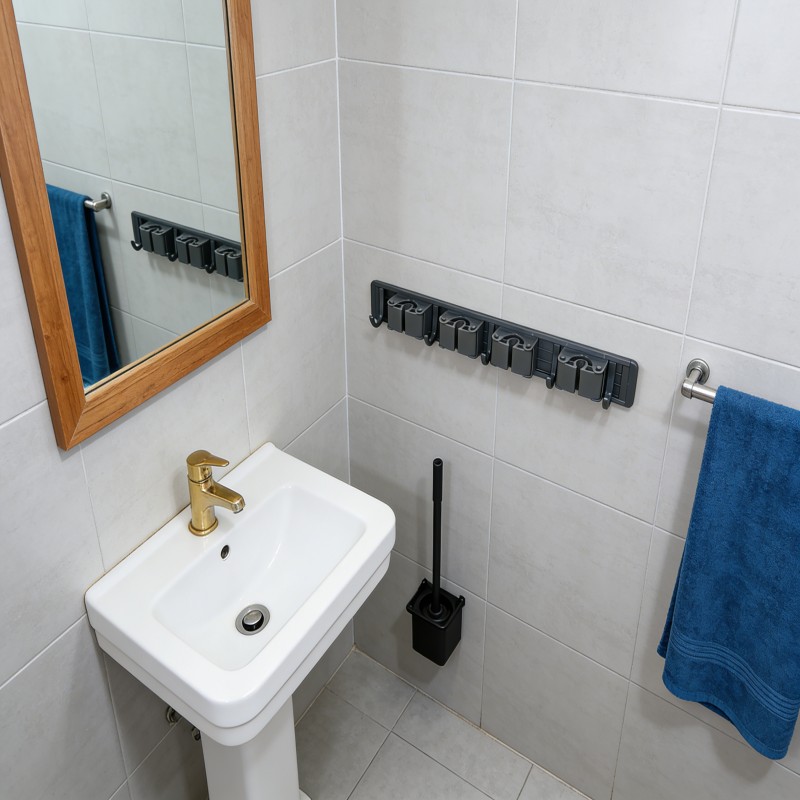 Wall-Mounted Mop and Broom Holder with Hooks — thumbnail 3