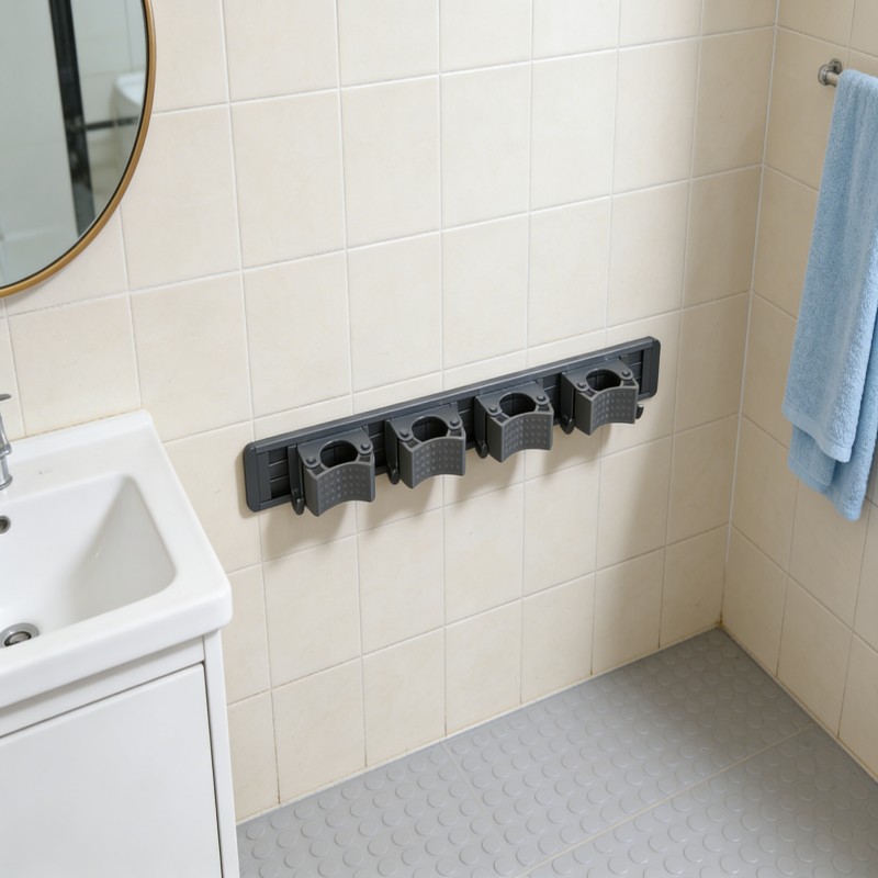 Wall-Mounted Mop and Broom Holder with Hooks — thumbnail 4