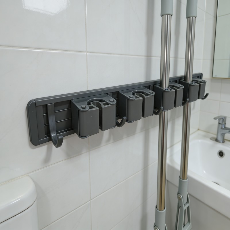 Wall-Mounted Mop and Broom Holder with Hooks — thumbnail 2
