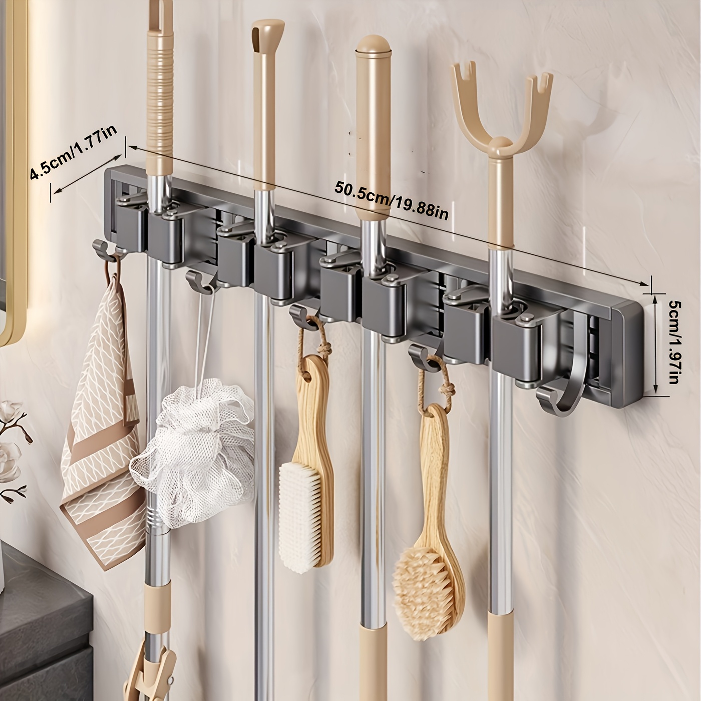 Wall-Mounted Mop and Broom Holder with Hooks — thumbnail 7