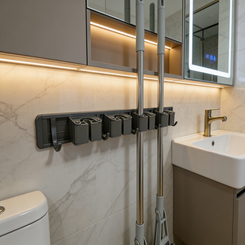 Wall-Mounted Mop and Broom Holder with Hooks — thumbnail 6