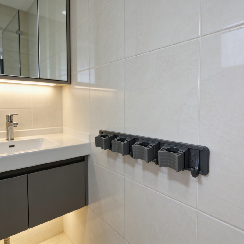 Wall-Mounted Mop and Broom Holder with Hooks — thumbnail 5