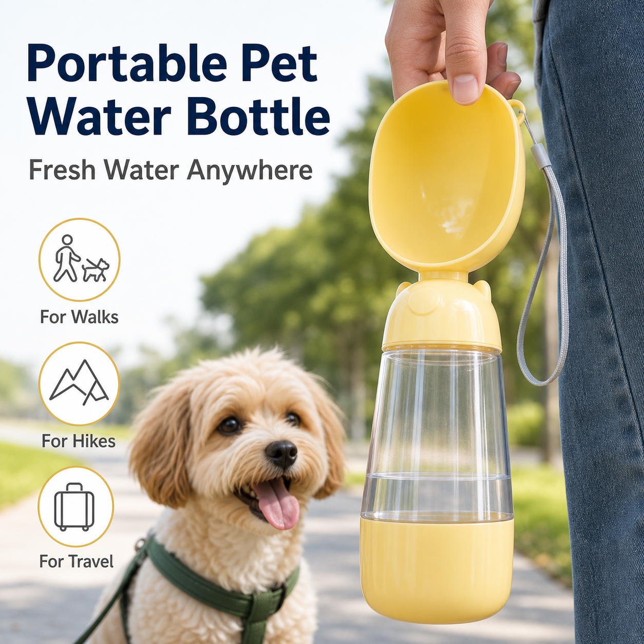 Portable Pet Water Bottle with Detachable Bowl