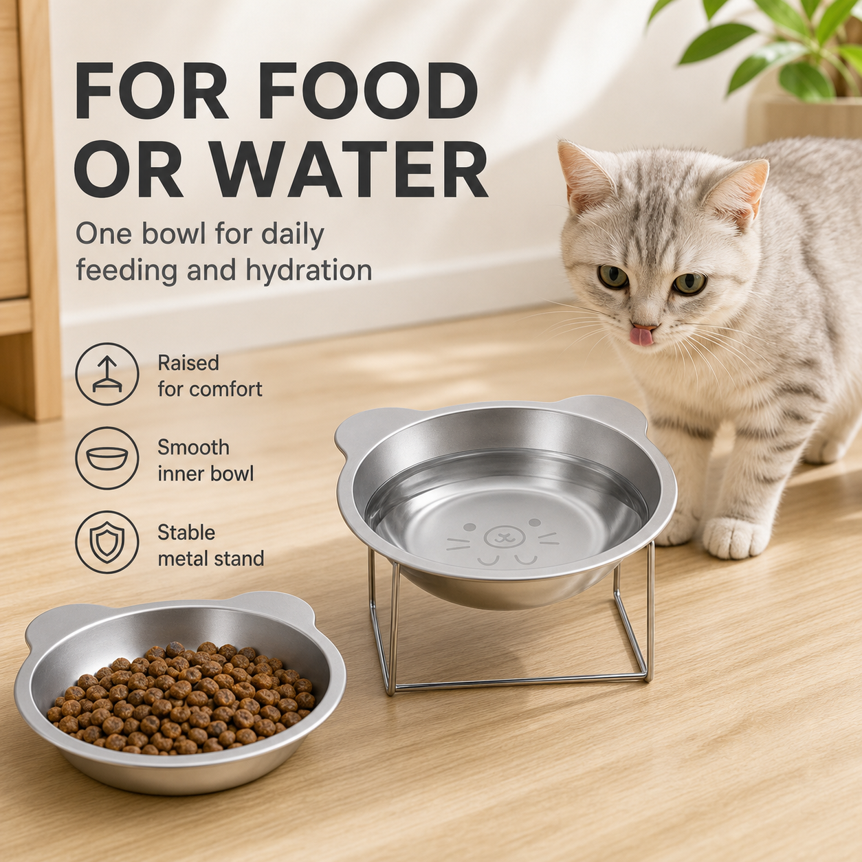 Elevated Stainless Steel Pet Bowl with Cat-Ear Stand — thumbnail 3