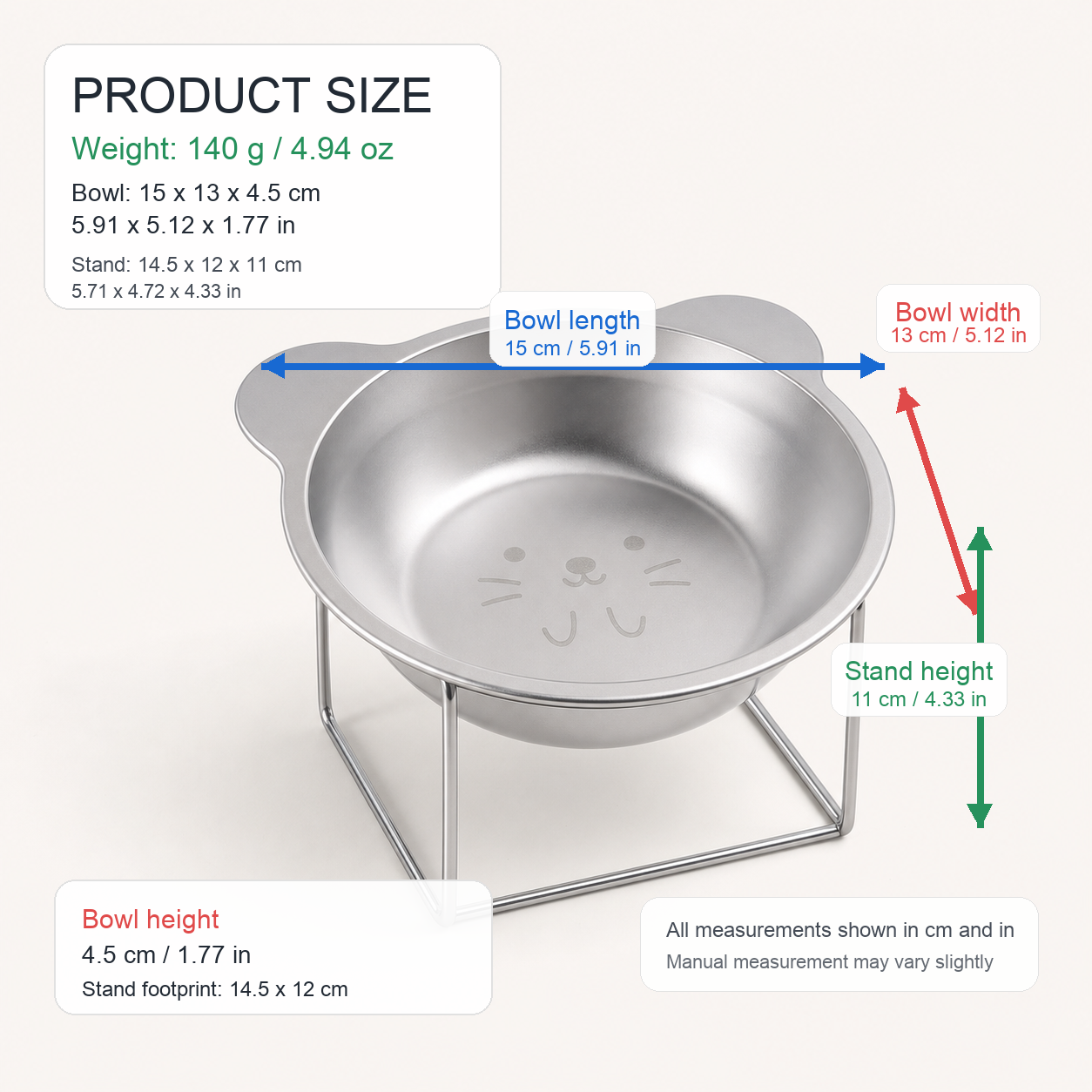 Elevated Stainless Steel Pet Bowl with Cat-Ear Stand — thumbnail 7