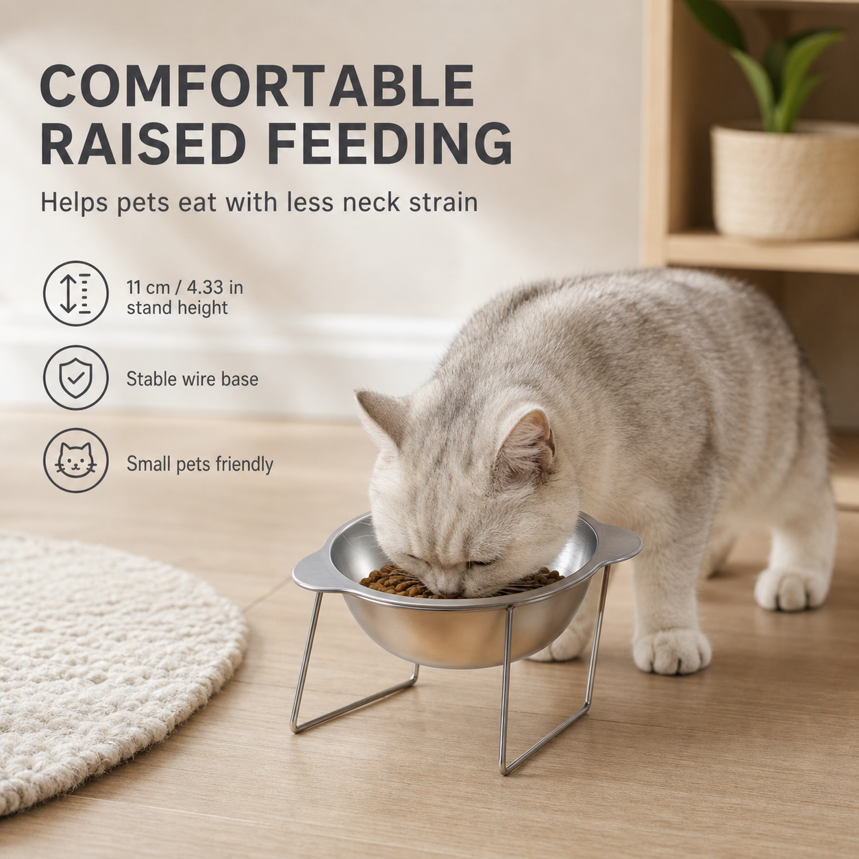 Elevated Stainless Steel Pet Bowl with Cat-Ear Stand