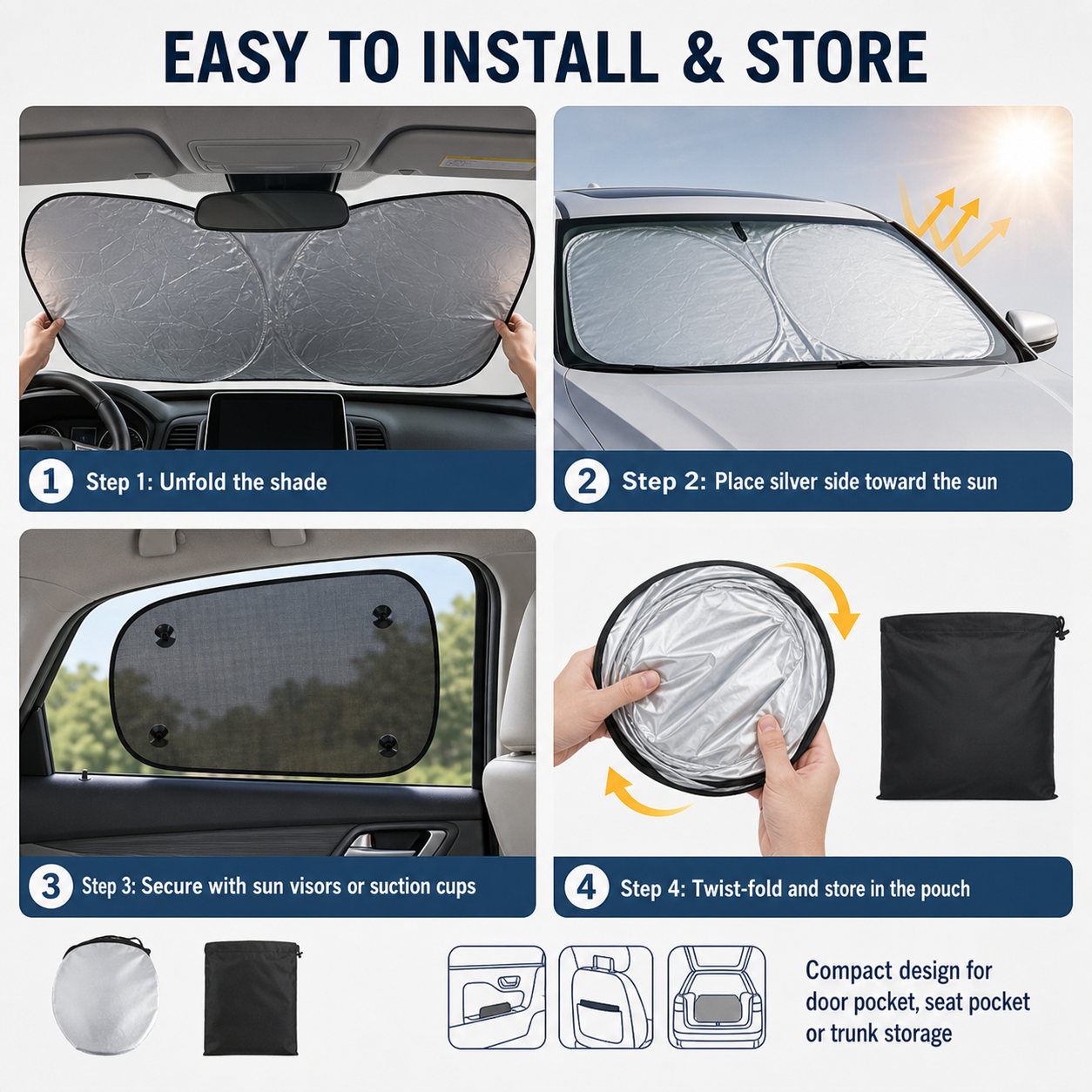 6-Piece Foldable Reflective Car Sunshade Set — thumbnail 4