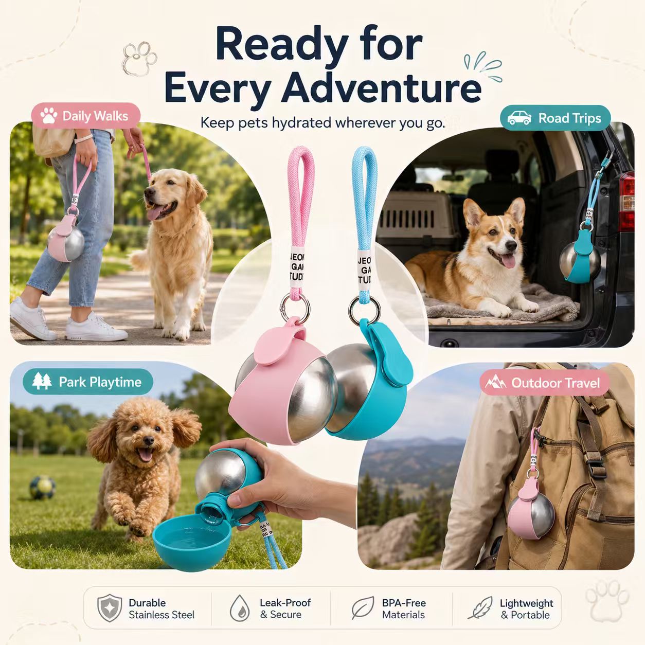 285 ml Stainless Steel Travel Water Bottle for Pets — image 1