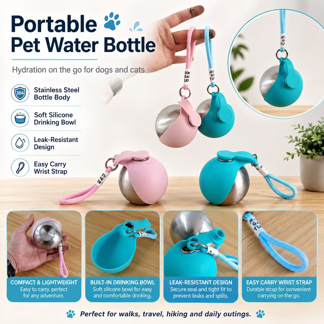 285 ml Stainless Steel Travel Water Bottle for Pets — thumbnail 4
