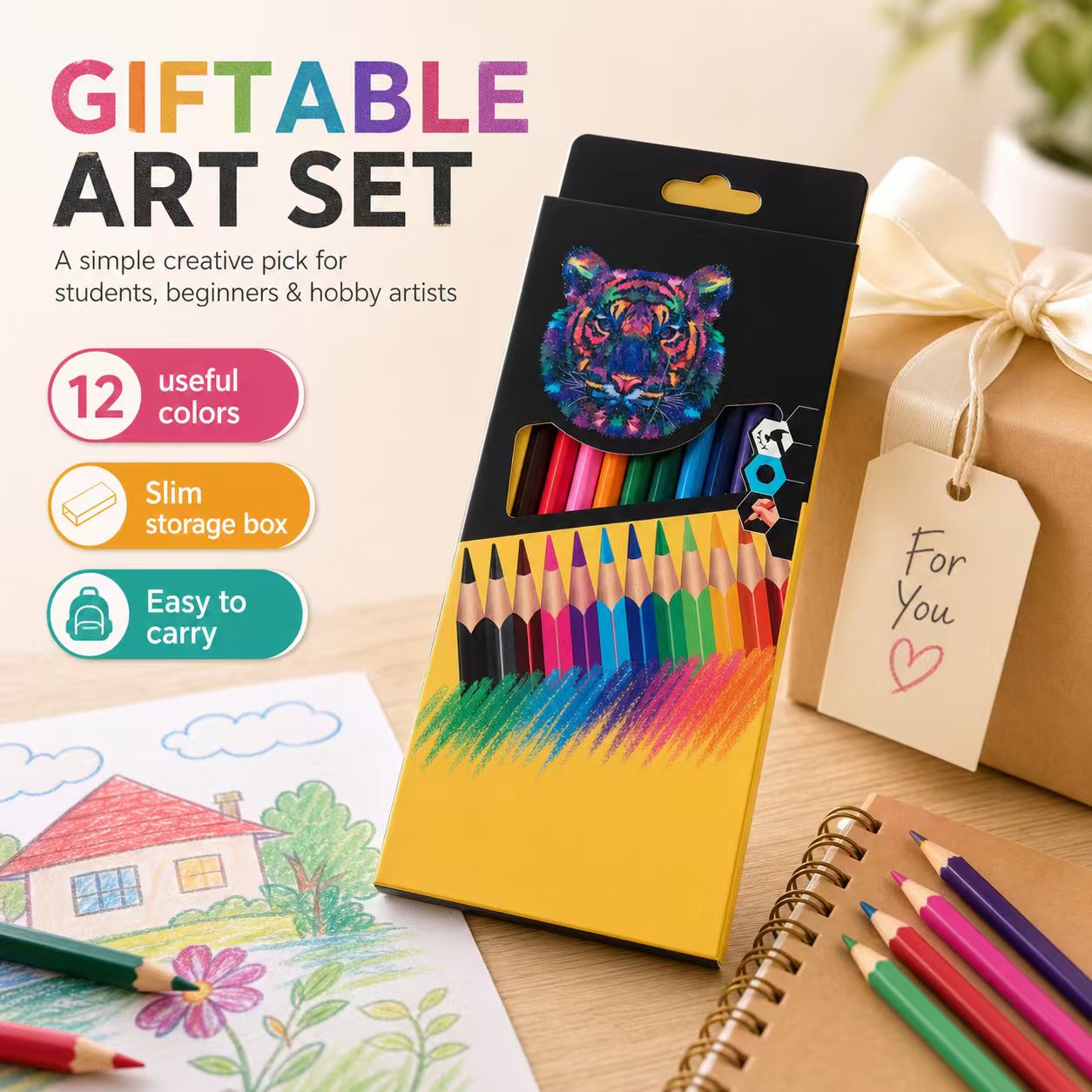 12-Color Pencil Set in Tiger-Print Box — thumbnail 4