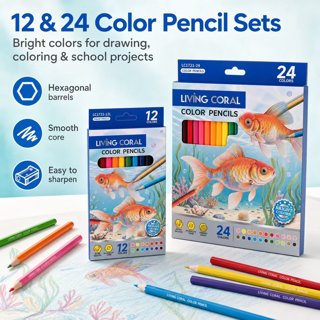 Wooden Colored Pencil Set in Fish-Print Box — thumbnail 2