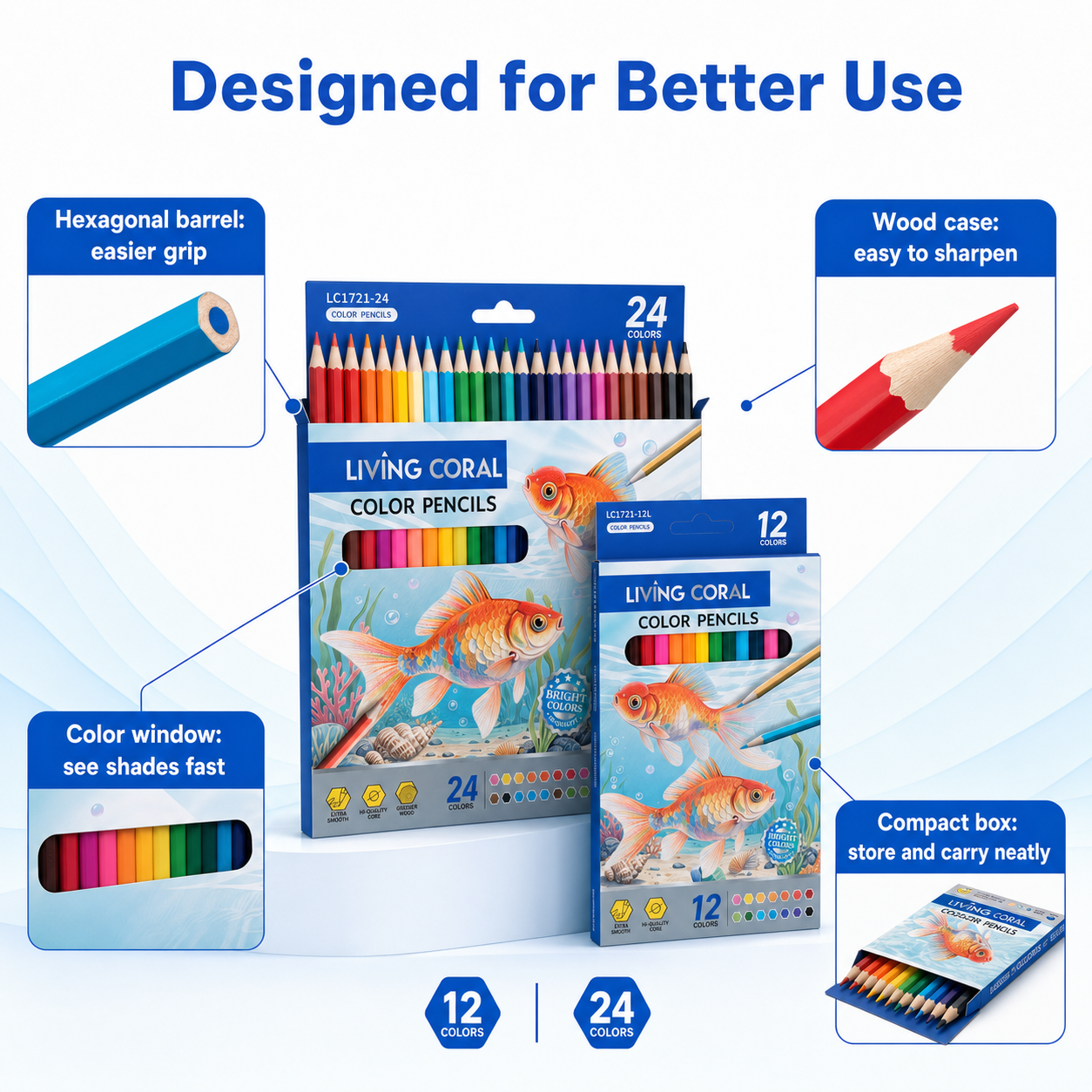 Wooden Colored Pencil Set in Fish-Print Box — thumbnail 3