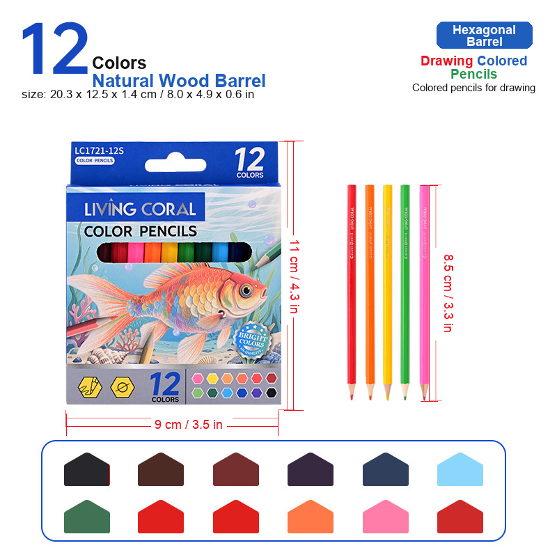 Wooden Colored Pencil Set in Fish-Print Box — thumbnail 5